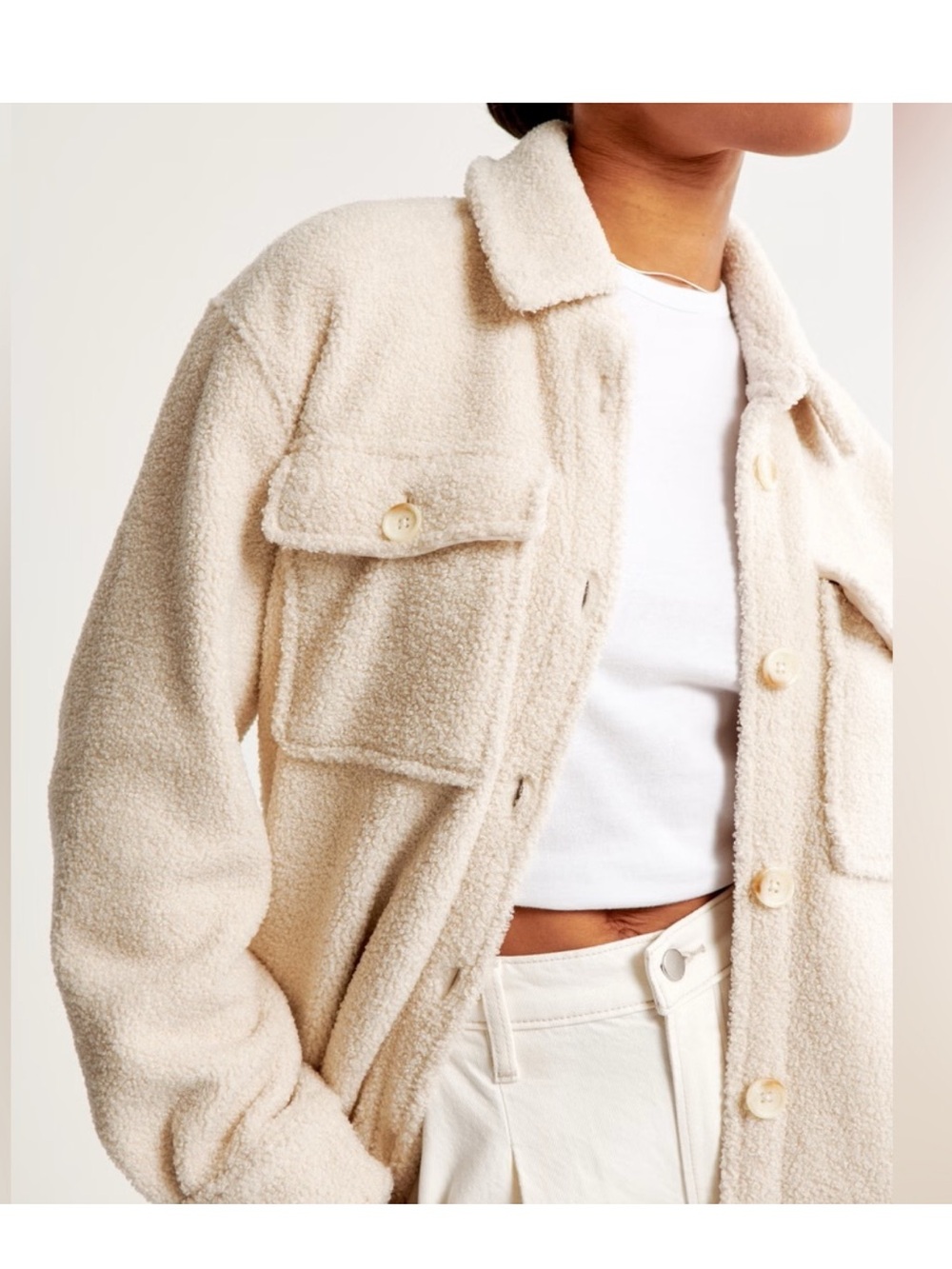 Abercrombie & Fitch Cream Sherpa Shirt Jacket